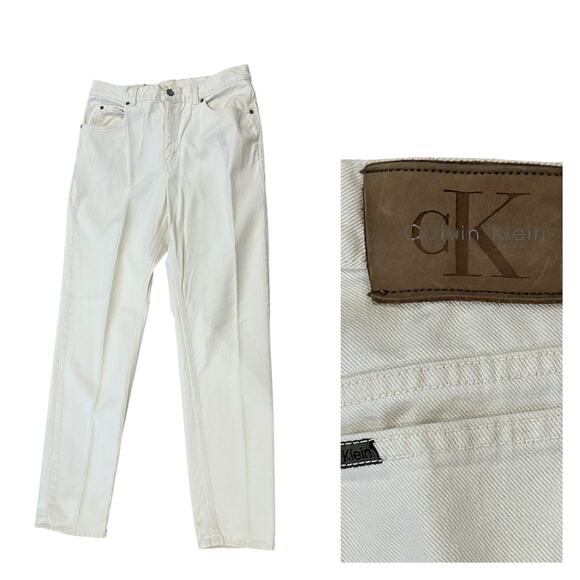 Vintage 90s Calvin Klein White Cotton Denim Jeans USA Straight Leg / Size 14 - - Picture 1 of 4